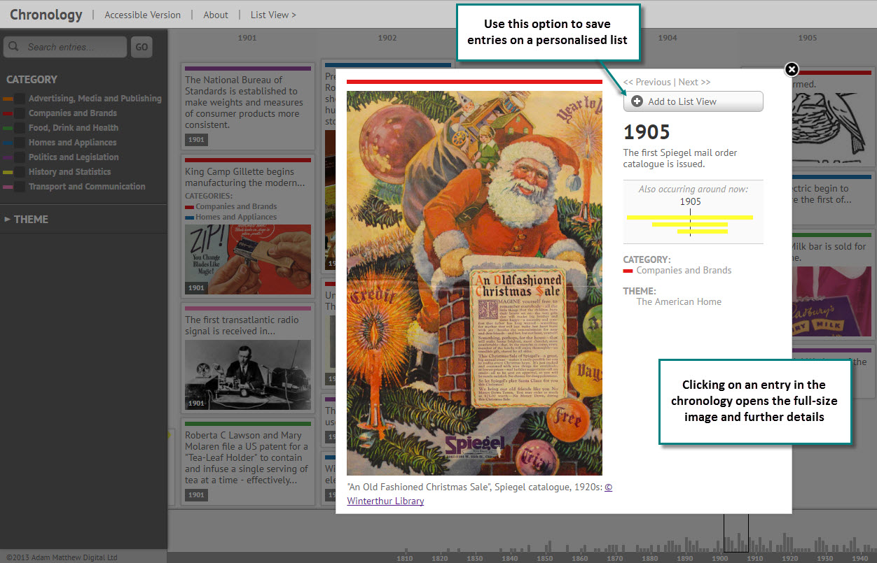 You can click on an entry in the Chronology to view more information and document links where available.